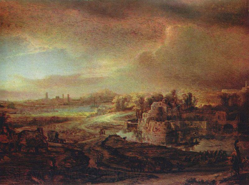REMBRANDT Harmenszoon van Rijn Landschaft mit Kutsche France oil painting art